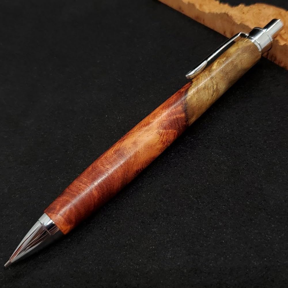 Amazon.co.jp: ⑮Bハンドメイド木軸シャーペン花梨瘤紅白赤