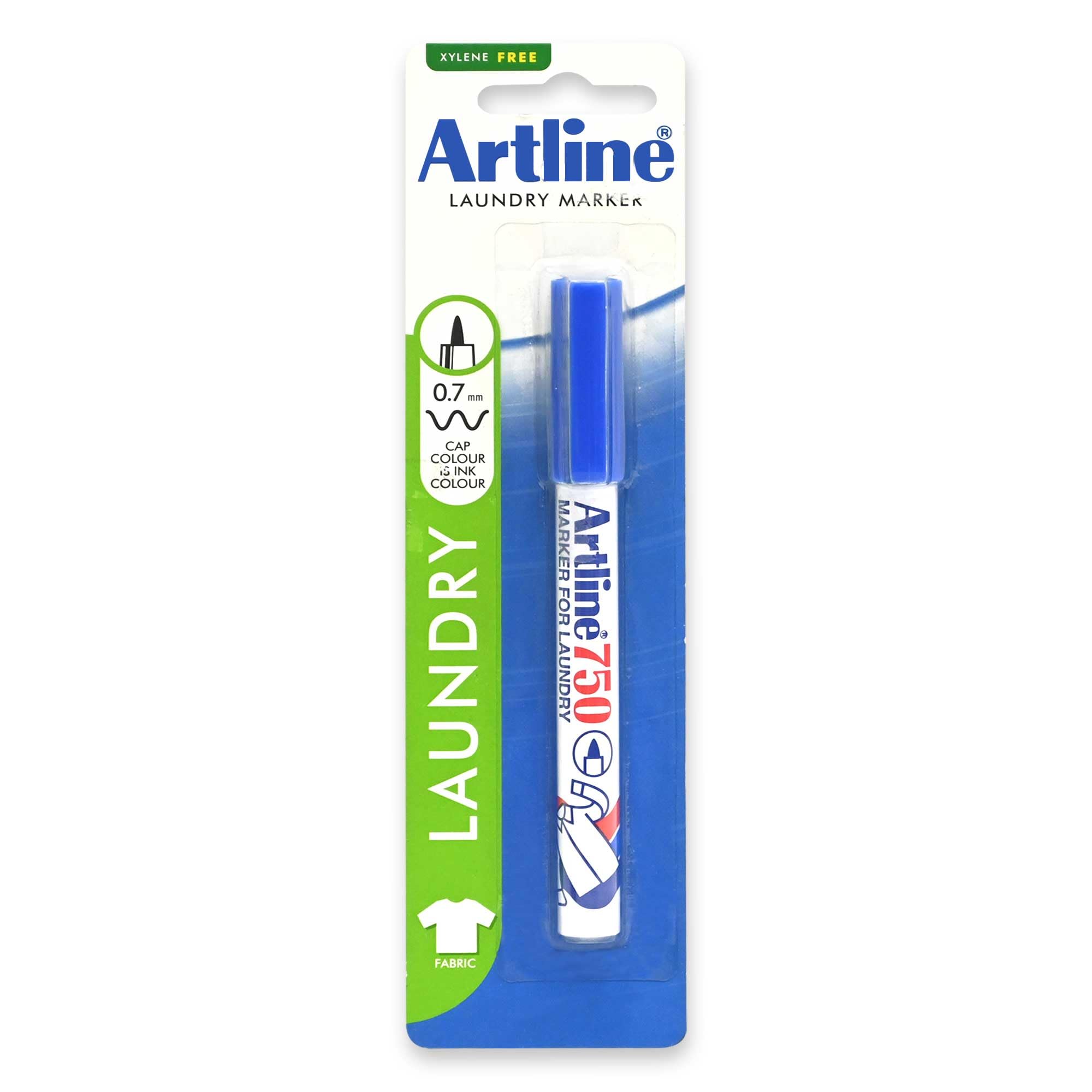 Artline 750 Laundry Marker, Medium Line 0.7mm, Xylene Free, Color Blue, Blister Pack - ARMK750BL-BP