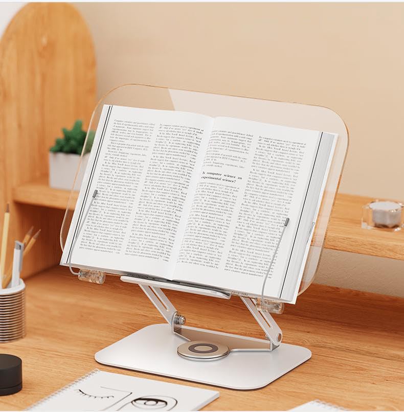 Yorhoen Acrylic Book Stand With 360° Rotating Base - Adjustable Clear Desktop Holder For Reading