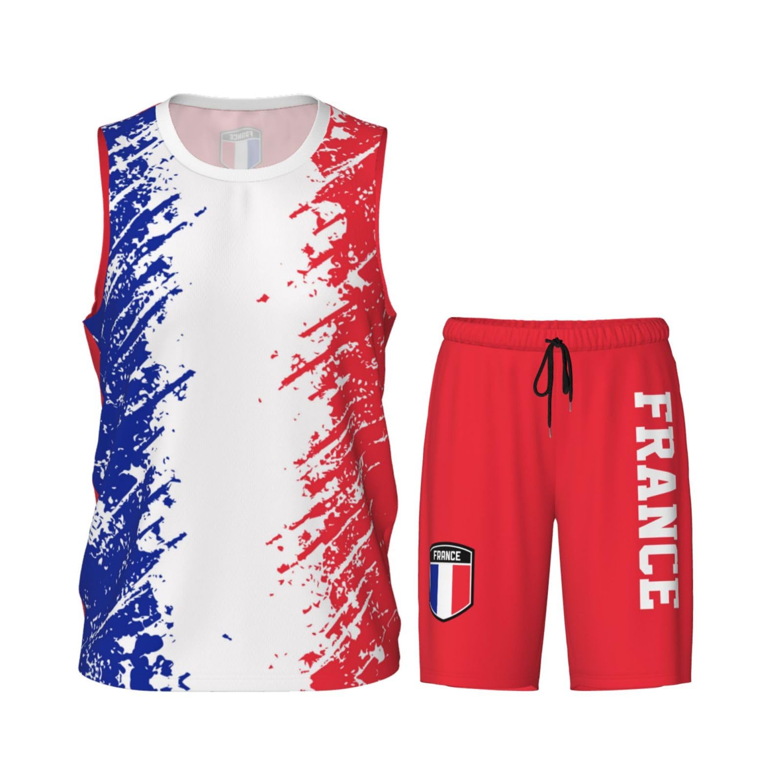 France Flag Grain (3) Basketball Jersey Uniform Suit for Men Adults Training Athletic Set