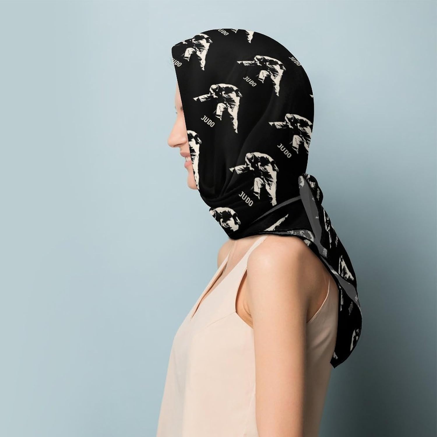 Judo Design Silk-Like Square Scarf for Women Vintage Printed Neck Scarf Bandanas Hair Scarves