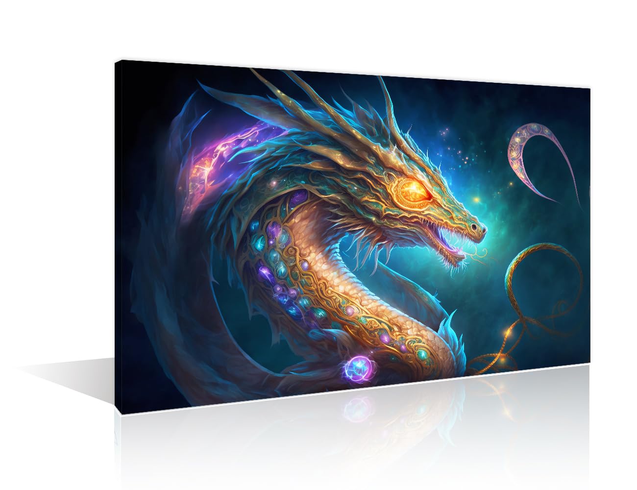 TISHIRON 1 Panel Dazzling Dragon Pictures Wall Art Powerful Epic Legendary Dragon in Universe Artwork Posters & Prints Dragon Animal Awakening Concept Wall Decor Framed Ready to Hang 24" Wx36 H