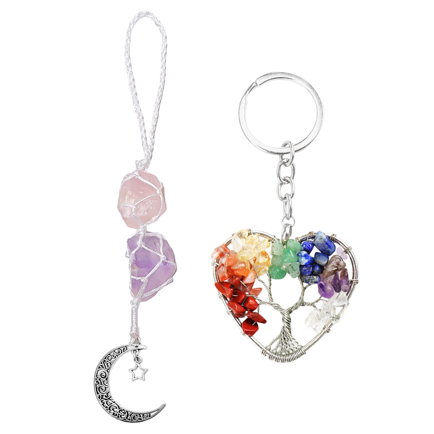 Eowvisn Pink 1 Star Moon Crystal Hanger And 1 Crystal Keychain, Ele Accessories, Home Decorations, Car Hanging Decorations.