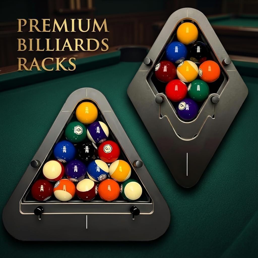 Precision-Engineered Professional Billiard Rack System，This Pool Ball Rack Eliminates Gaps with Its Adjustable Design Ideal for Tournaments and Pool Halls Perfect for 8Ball and 9Ball