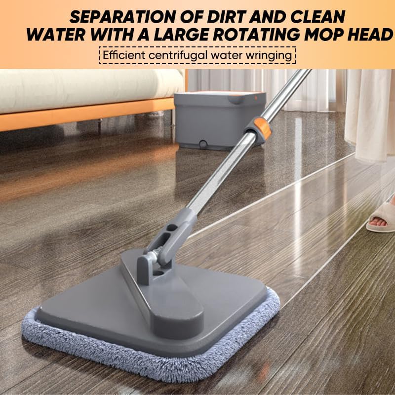 Spin Mop and Bucket Set with Replaceable Microfiber Mop Pads,Spin Mop,Self Wringing 360° Rotating Square Mop Head for Hardwood Tile Marble Floors (Replace Cloth * 4)