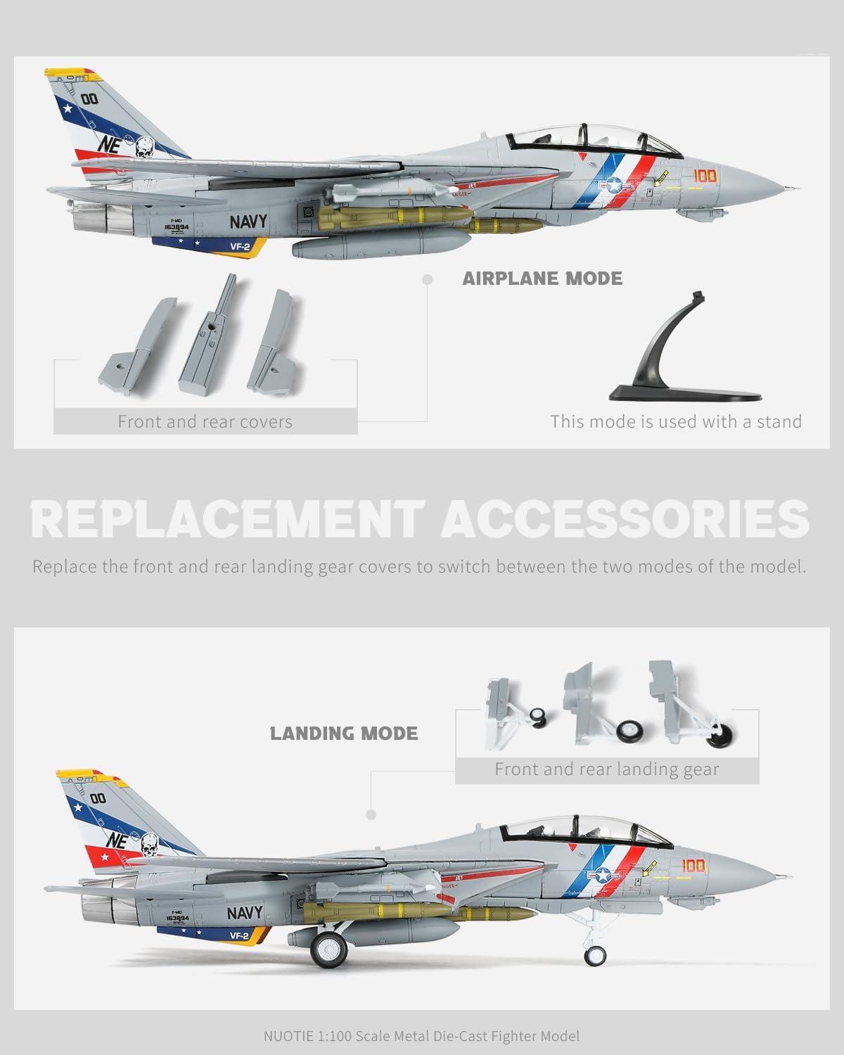 F-14A Tomcat 1/100 metalowe zestawy modeli samolotów ze stojakiem VF-2 łowcy nagród odlewany ciśnieniowo model myśliwca odrzutowiec wstępnie zbudowana kolekcja samolotów wojskowych na wystawę