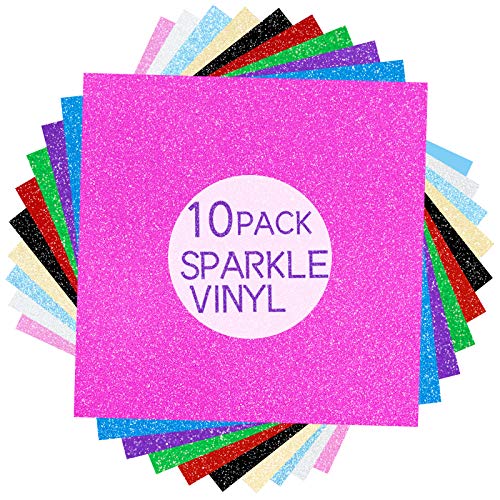 Holographic Sparkle Permanent Adhesive Craft Vinyl 12 Inches X 12 Inches,10 Sheets,Work with All Cutting Machines,Craft Cutters, Silhouette & Cameo,Sparkle Glitter Vinyl