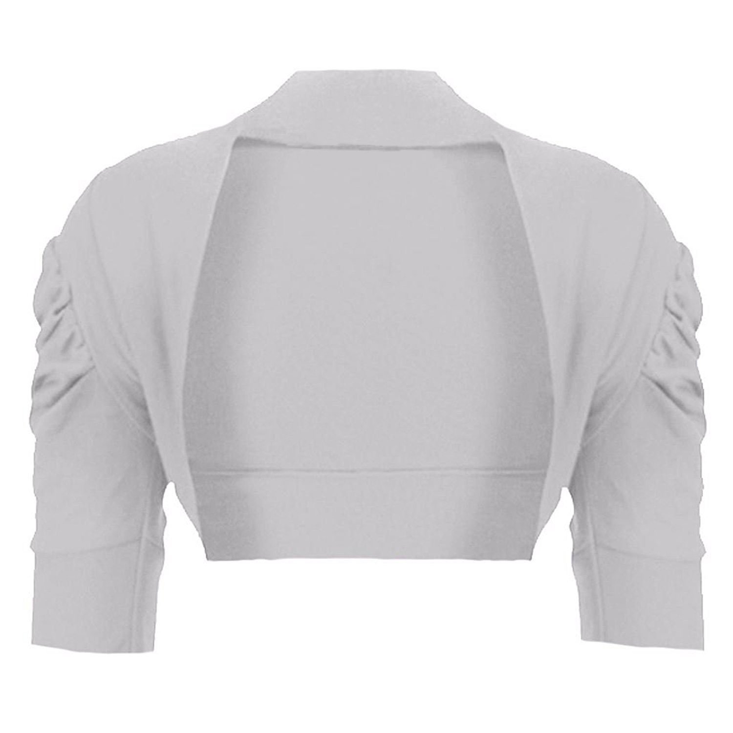 Noroze Women's Grey Ruched Sleeve Cropped Bolero Cardigan Shrug Plus Sizes (24, )