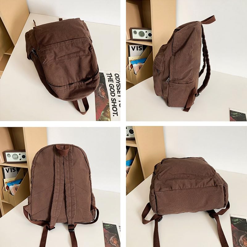 Miniatura 7 de Mochila de lona estética vintage Y2k para mujeres y hombres, mochila casual grunge para laptop, mochila hippie 2025 moderna mochila, Verde militar,