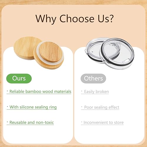 Miniatura 4 de DIKAAFU Paquete de 8 tapas para tarros de yogur Oui con etiqueta para botella de yogur, tapas de madera de bambú reutilizables con anillos de