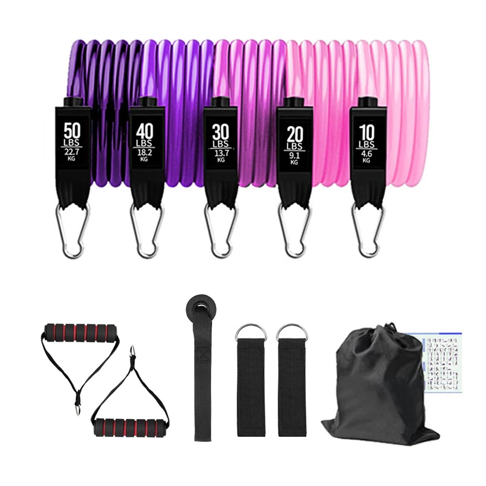 Zestaw Premium Fitness Resistance Bands do treningu domowego, opaski do ćwiczeń z kotwicą do drzwi, uchwytami i paskami do jogi, pilatesu, treningu siłowego i terapii fizycznej (HLG lan)