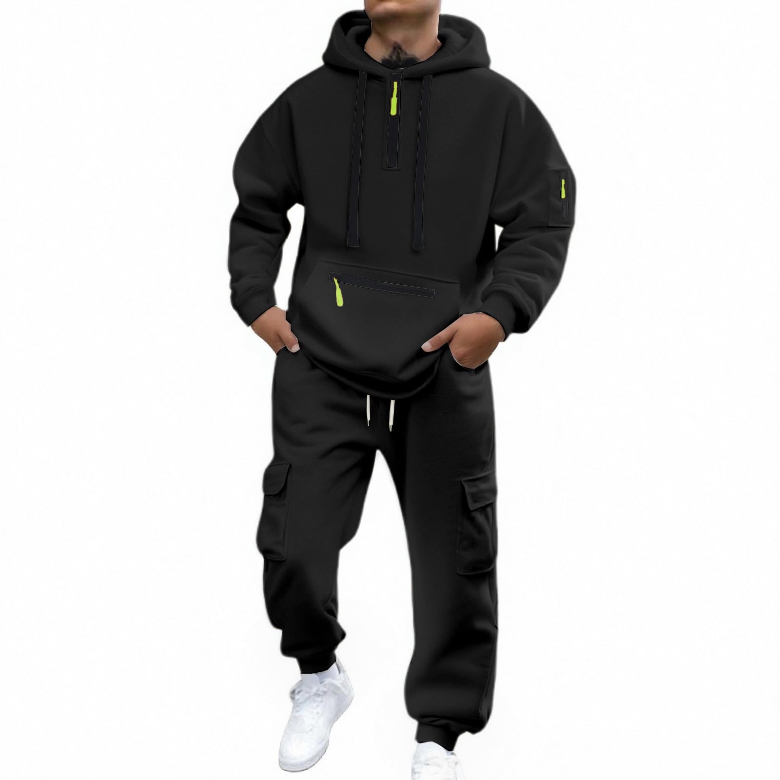 Générique Tuta da jogging da uomo, 2 pezzi, in cotone, con cappuccio, pantaloni morbidi, comodi elastici, per yoga, tempo libero, casa, A79