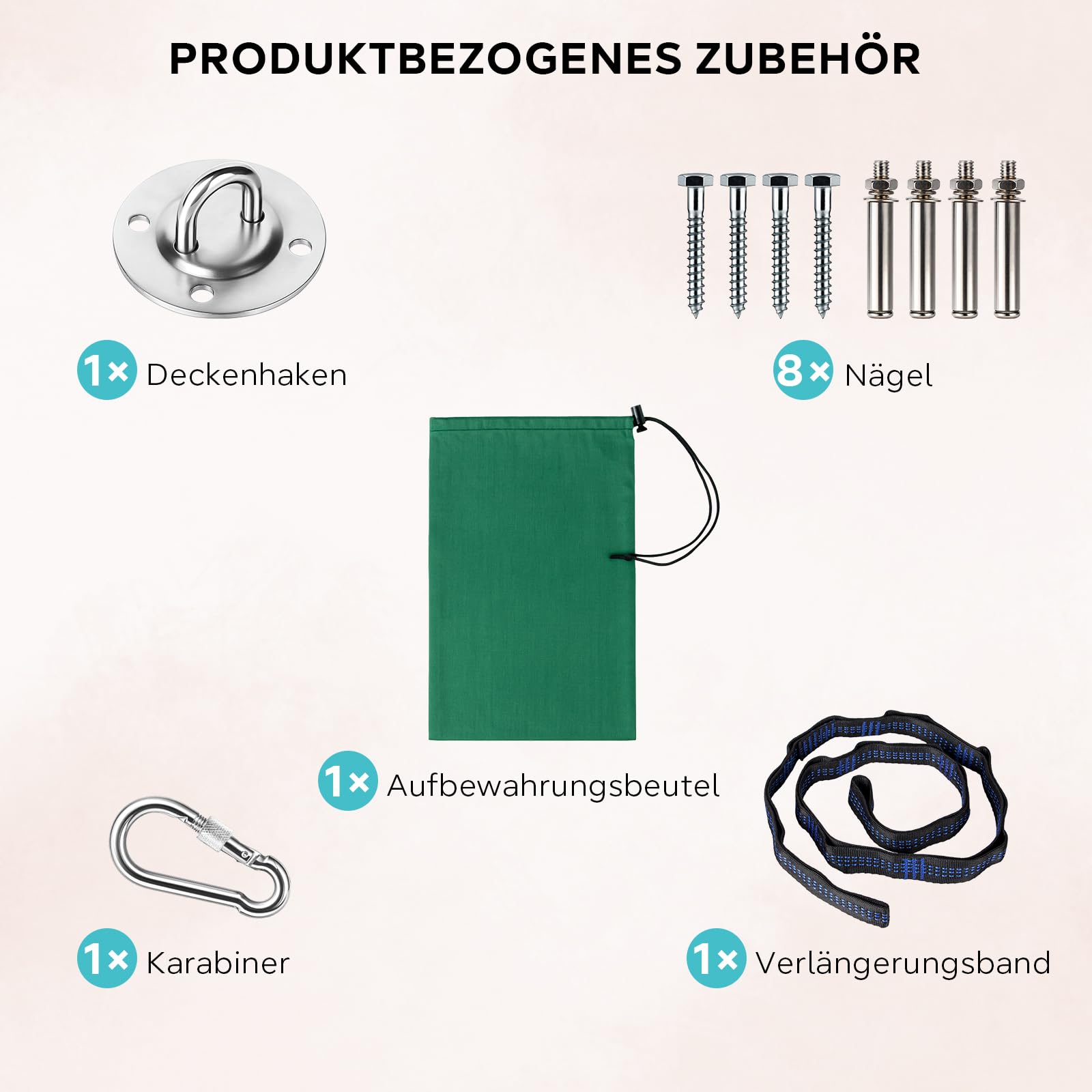 Aerial Yoga Hängmatte Set, Yoga-Hängstuhl-Schaukel (Grün), 1,5 × 1,4 m, Tragfähigkeit 200 kg, inkl. Karabiner, Befestigung, Nägel & Zubehör, ideal für Übungen