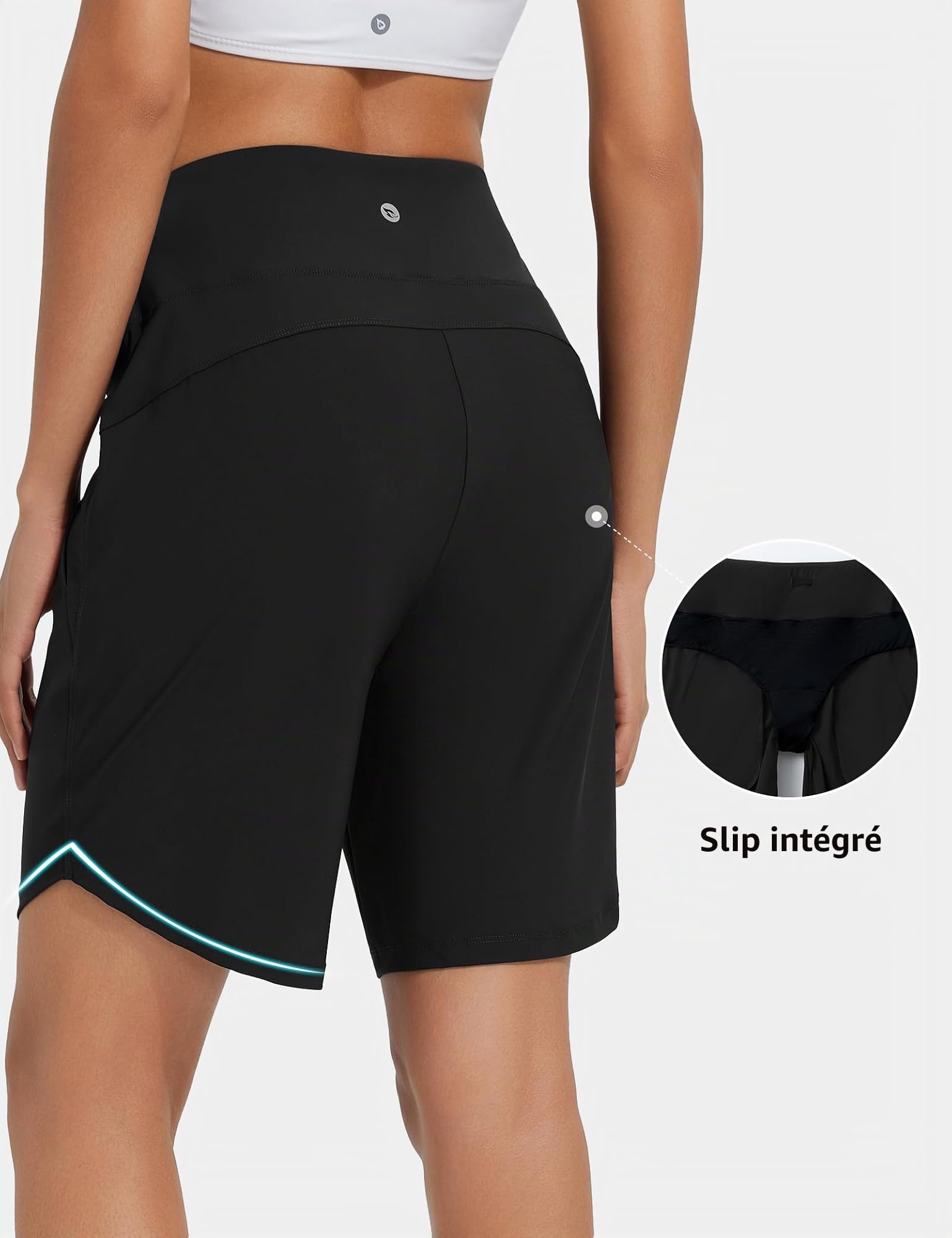 BALEAF Short de bain long pour femme, 22,9 cm, bermuda, longueur au genou, pantalon de plage, protection solaire, short de bain Quick Dry UPF50+, Noir , XL