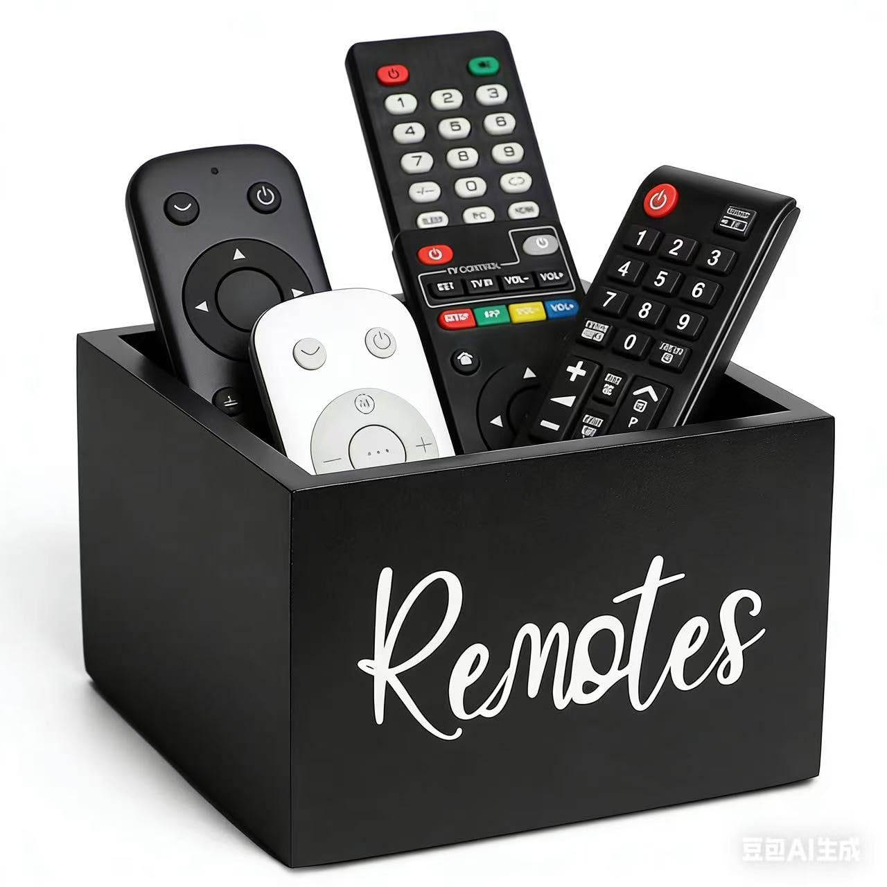 LBEMEY Wood Remote Control Holder, TV Remote Control Organizer for Home Bedroom Table, Multi-Purpose Desktop Storage (Black, M, for 3+ Remote Control)