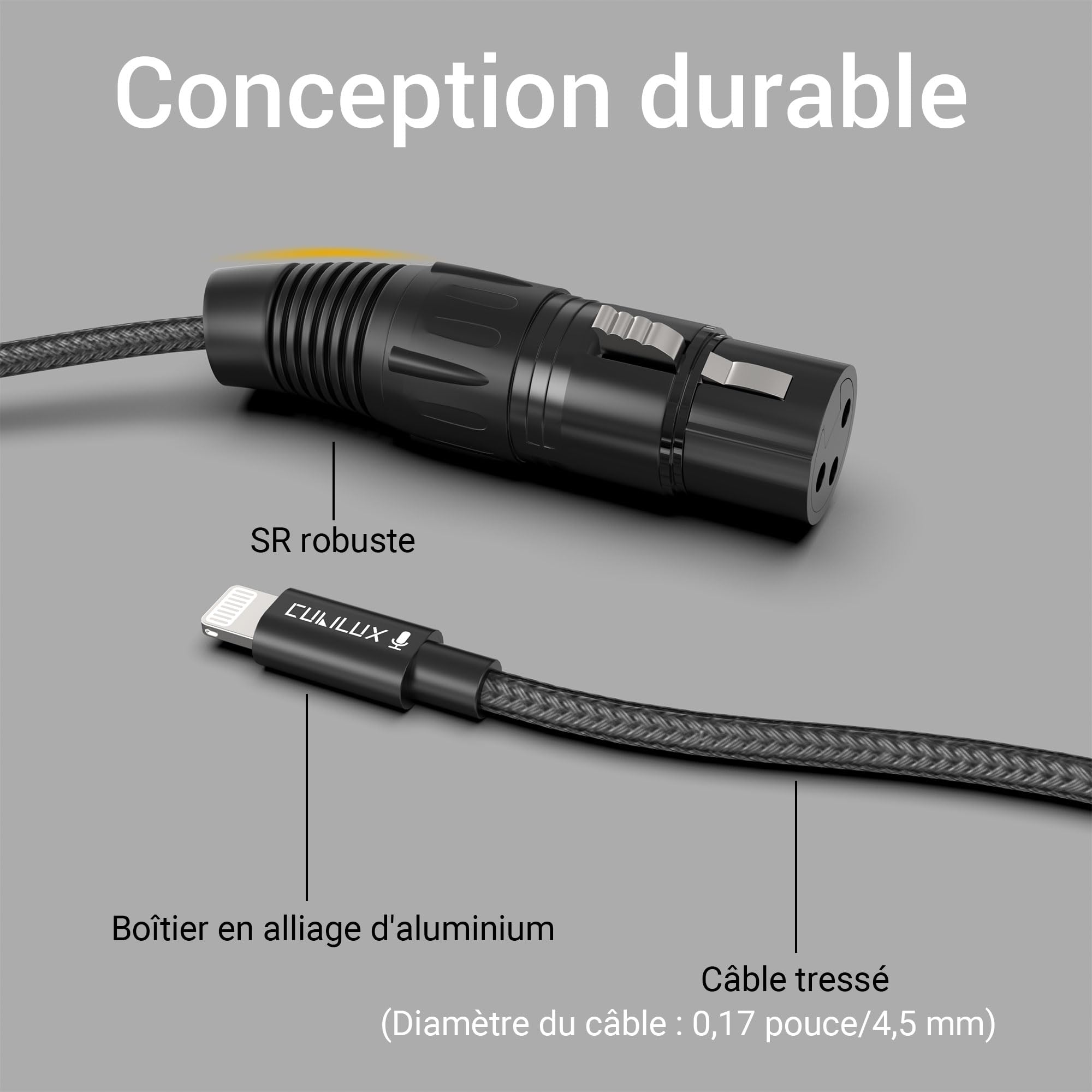 Cubilux Câble microphone XLR femelle vers Lightning, 48 kHz, 2 m