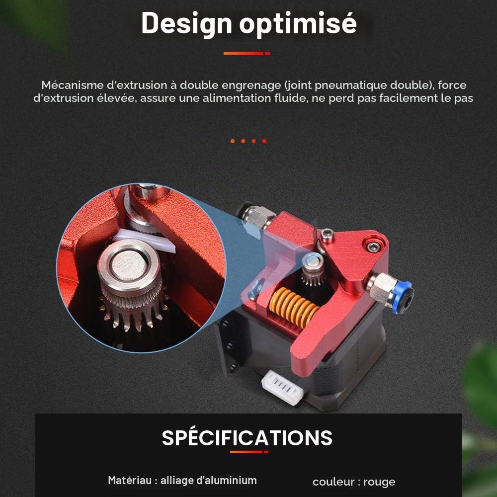 BIQU Extrudeur à Double Engrenage pour Ender-3 V2/3/Pro/Ender-5 /CR-10S/Pro | Kit D'extrusion Tout Métal Amélioré MK8 à Double Entraînement (Dual Gear) pour Imprimante 3D – Compatible Filament 1,75 mm
