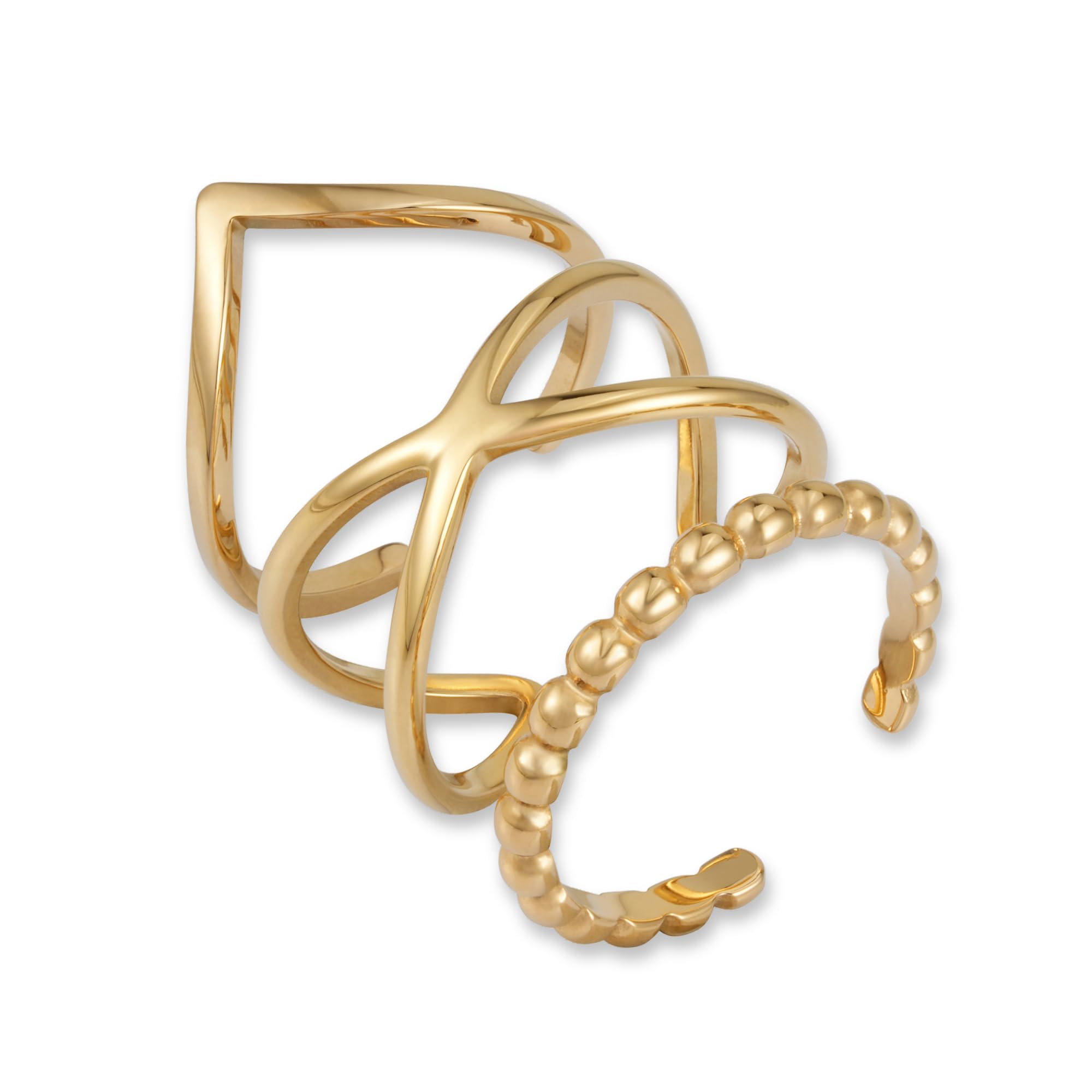 Morfetto 8 stuks 14 K goud gevulde ringen van roestvrij staal stapelbare ringen voor vrouwen meisjes bandages statement ring dun goud set maat 9-22, 9, Roestvrij staal