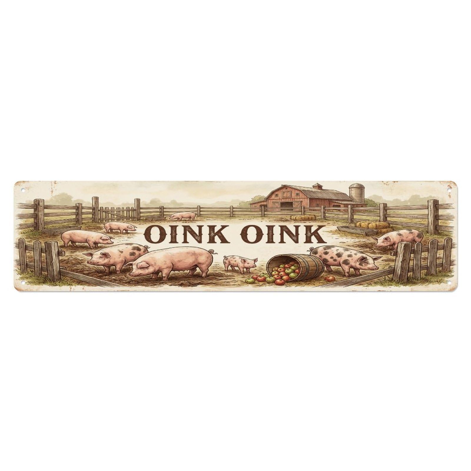 Vintage Yard Oink Pig Farmhouse Funny Pig Backyard Farm Metal Tin Sign Plaque Wall Decor for Cafe, Club, Garden Metal Poster 4x16Inch