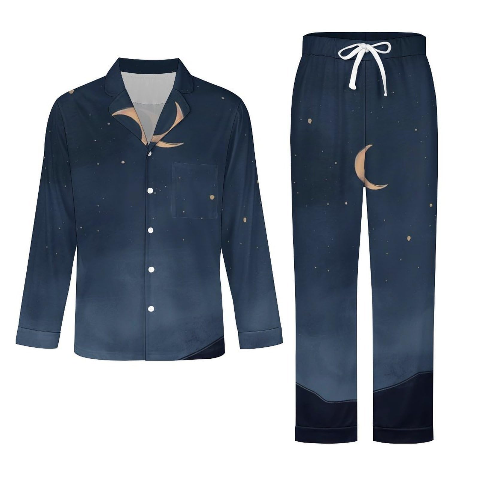 OLEETS Pigiama A Maniche Lunghe da Uomo - Luna E Cielo Stellato Top E Pantaloni in 2 Pezzi Pigiama Casual E Ampio A Maniche Lunghe Morbido Autunnale E Invernale.