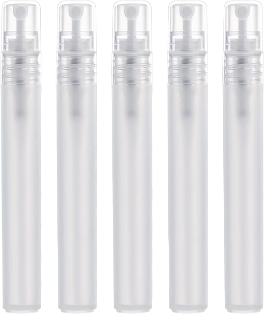 KINBOM 5pcs 10ml Perfume Atomizers Refillable, Matte Plastic Small Spray Bottles for Travel Fine Mister Empty Spritzer Bottles for Hair Face Plants