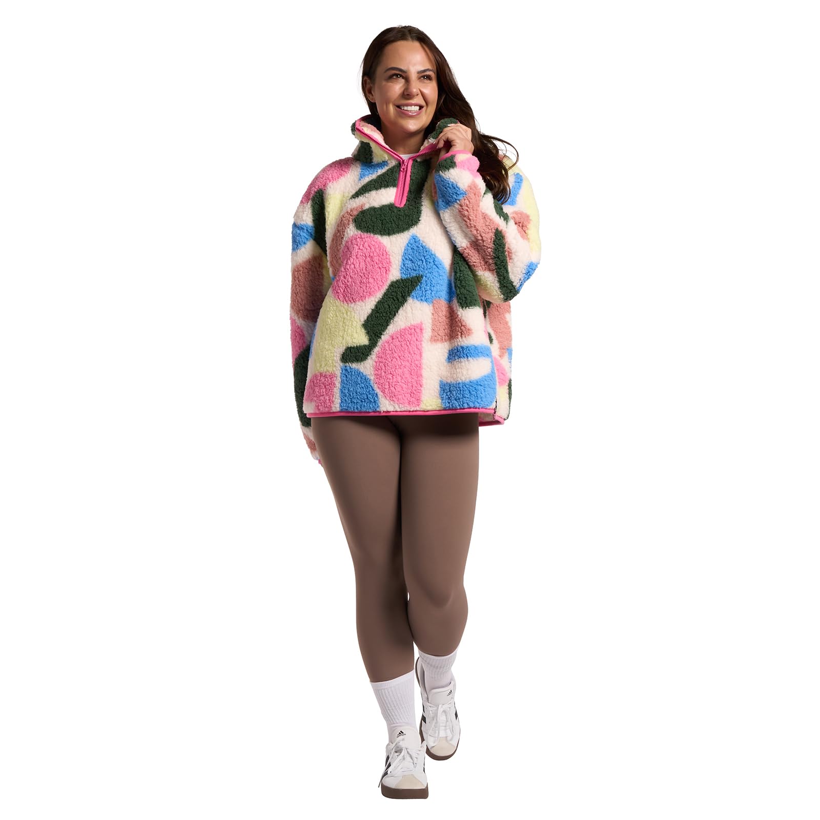 Ohs Women's Geo - Multi Fleece Jacket Half Zip, Geometric Teddy Fleece Jacket Soft Cosy Warm Winter Clothing Jackets Half Zip Sweatshirt Long Sleeve Jackets Top For Outdoor, Multi - L/Xl