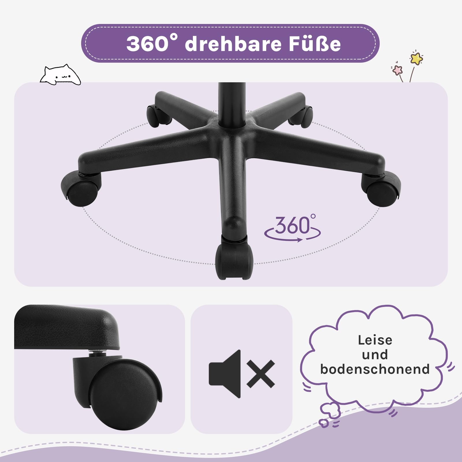 Schreibtischstuhl Kinder, Kinderschreibtischstuhl ergonomisch, Drehstuhl Kinderstuhl höhenverstellbar, mit Rollen Armlehnen, atmungsaktive Netzstoff-Rückenlehne, Lila
