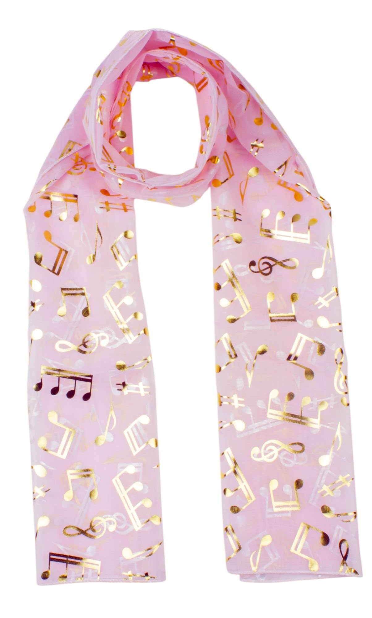 Mytoptrendz Men's Light Pink Mytoptrendz® Music Note Scarf Lightweight Novelty Music Themed Scarves Foil Musical Notes Printed Neck Wrap ( Gold Note)