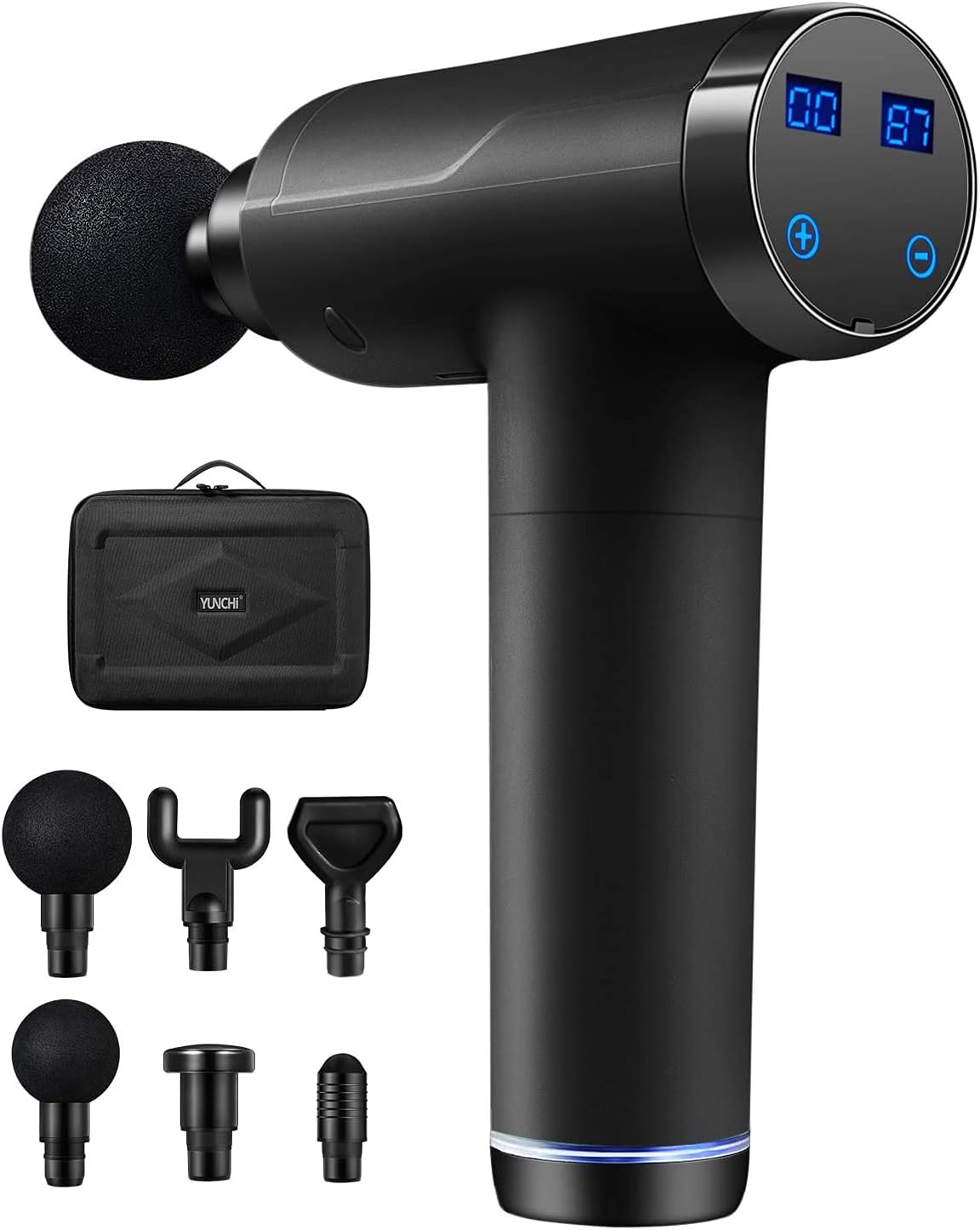 YUNCHI Deep Tissue Percussion Massage Gun, 20 Speed Level 6 Massage Heads, Quiet Operation Relieves Sore Muscles, Handheld Hammer Massager for Athletes, LED Touch Screen with Carrying Case - Dark