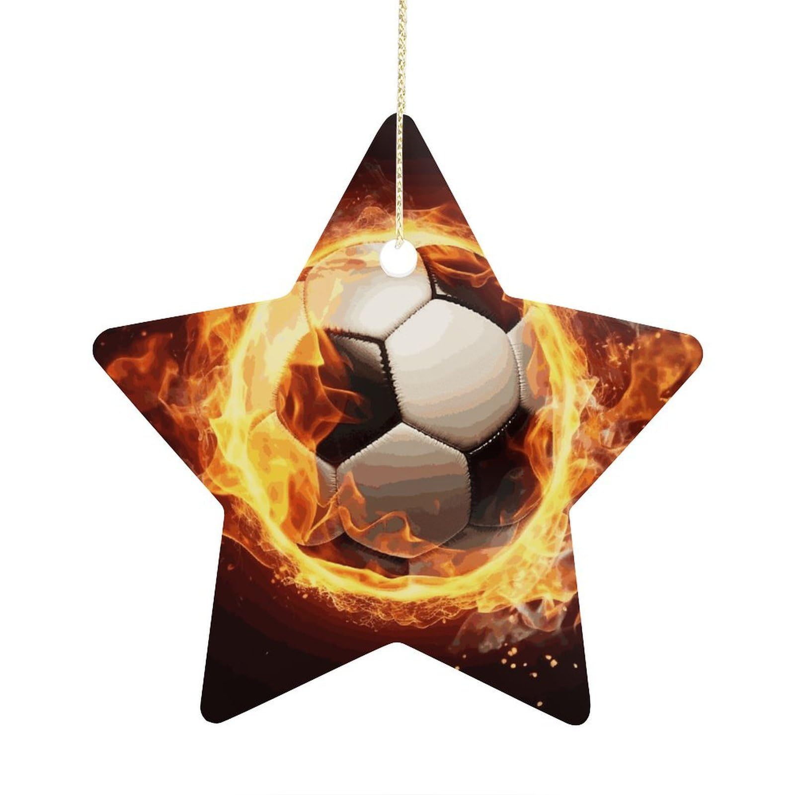 Fodpand Women's Style Fire Soccer Ball Ornament With String, Keepsake Hanging Decorations,Ceramic Ornaments For Men Indoor Home Holiday Party Gifts