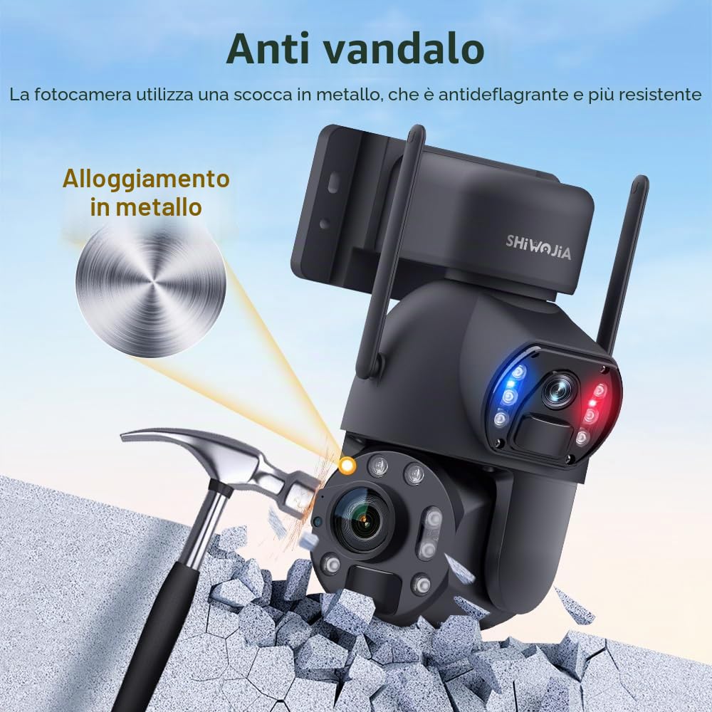 SHIWOJIA 3G/4G LTE Telecamera di Sorveglianza Solare con 20W Pannello Solare Batteria 20.000mAh, Doppia Lente, 36X Zoom, Visione Notturna Colore, Rilevamento Umano/Veicolo/Animale