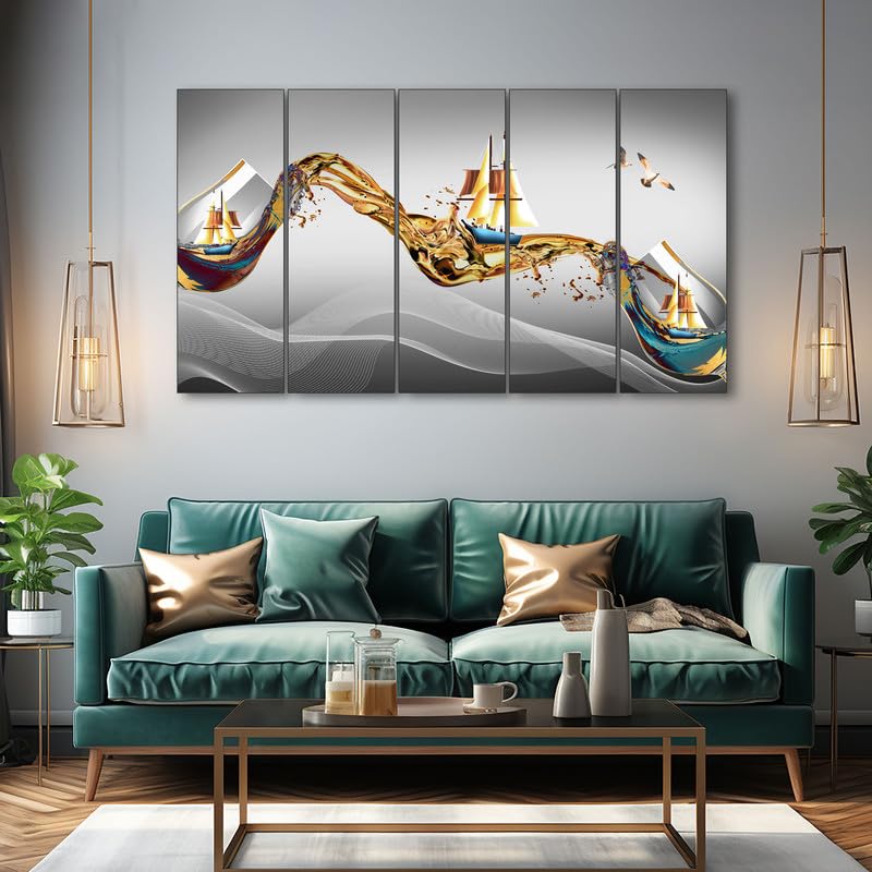 Image of The Castle Decor Abstract art painting with frame Big Size 36x60 Wall art for living room,Bedroom,Drawing room,Hotels-Wooden Framed-388