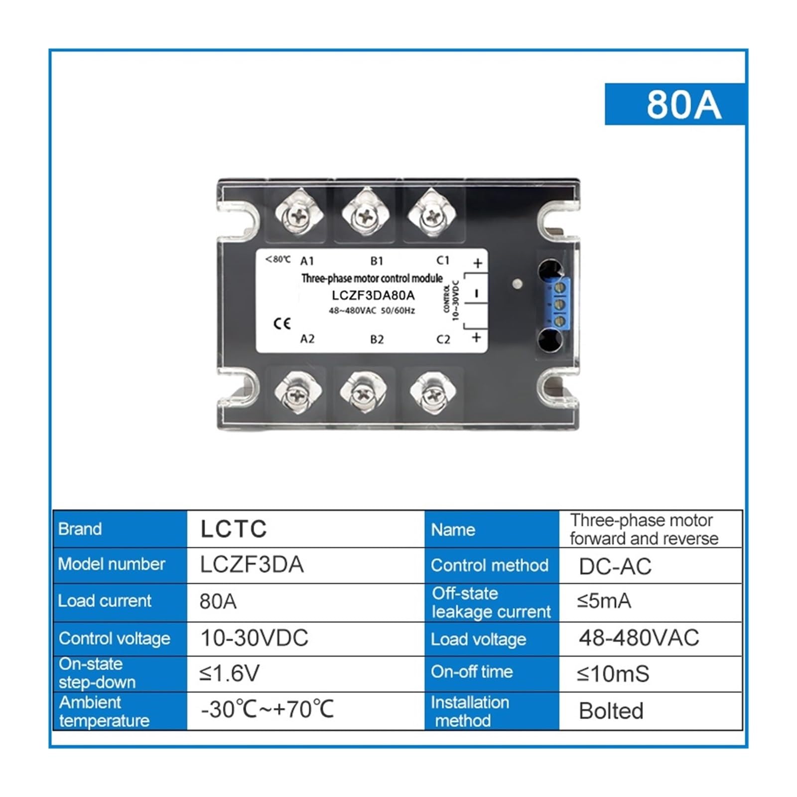 Relé trifásico de Estado sólido, Control Directo e inverso, estátor Motor CC 10A 25A 40A 60A 80A 10-30VDC 40-480VAC DA(10A)