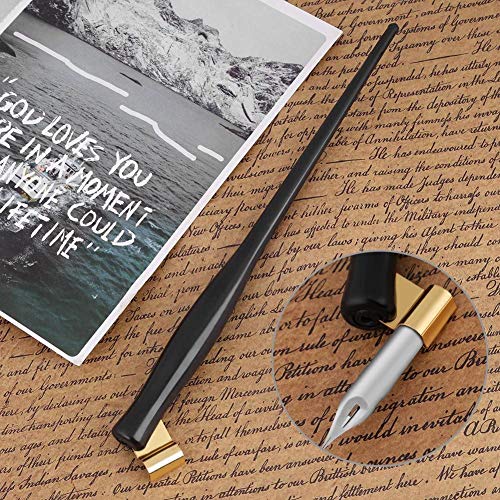 Hztyyier 6.5 Inch Calligraphy Oblique Nib Pen Holder, Black Right Handed Dip Nib Pen Holder With Removable Multi-Fit Brass Flange For Beginners Birthday Gift #TOP6
