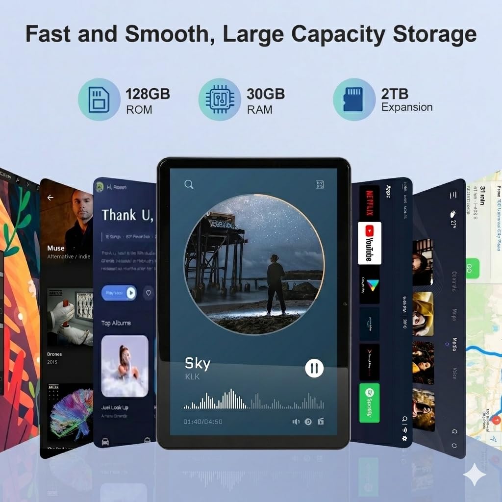 Tablet schermo HD da 10 pollici, Android 15 tablet con processore Octa-Core Ultra, 30 GB RAM+128 GB ROM(espandibile 2 TB) Wi-Fi 5G Rapido, Widevine L1, 13 MP + 5 MP, 6000 mAh, custodia inclusa