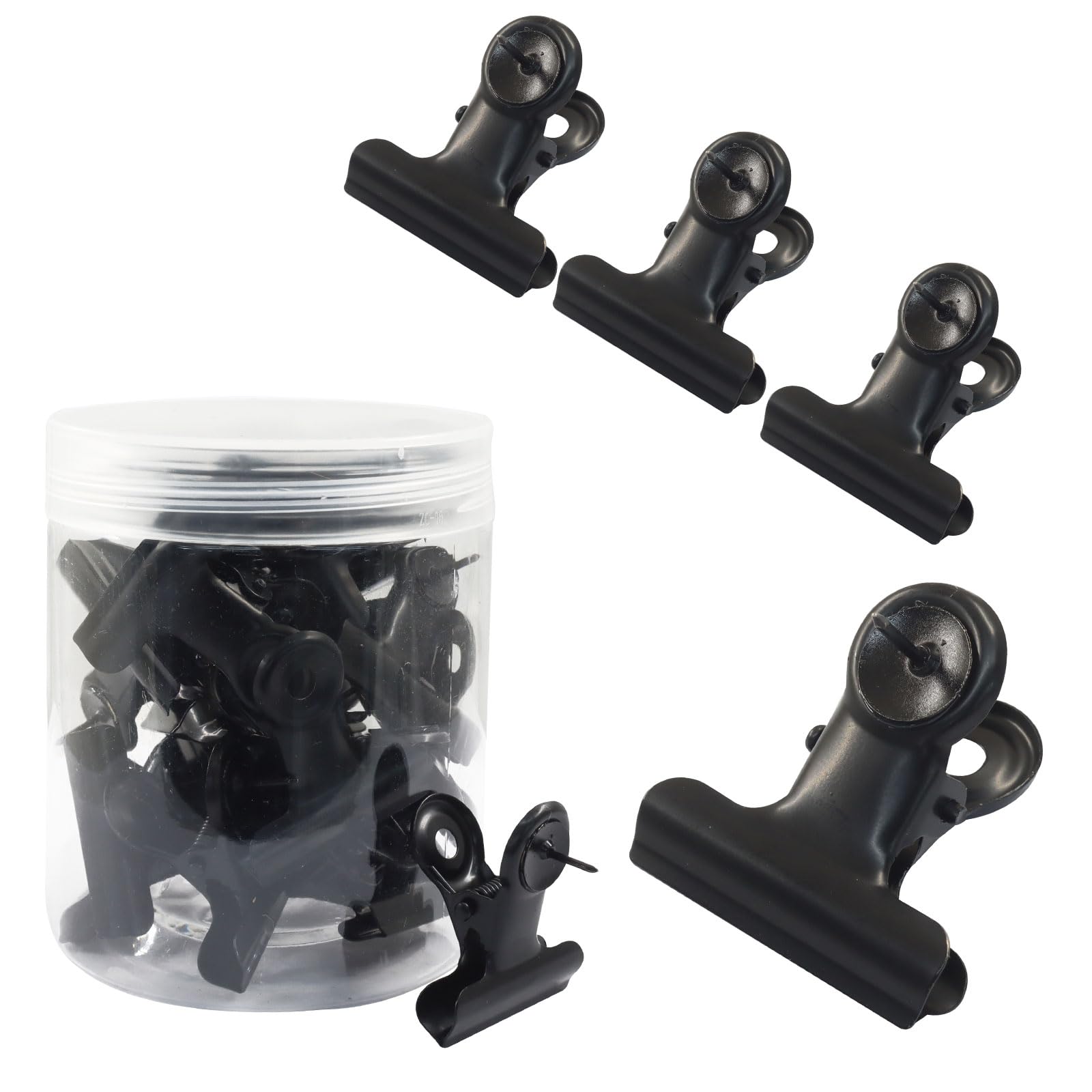 Verkelly 40 Pcs Black Push Pin Clips - 30mm Metal Thumb Tacks with Clips for Bulletin Boards, Cork Boards, and Office Cubicle Walls