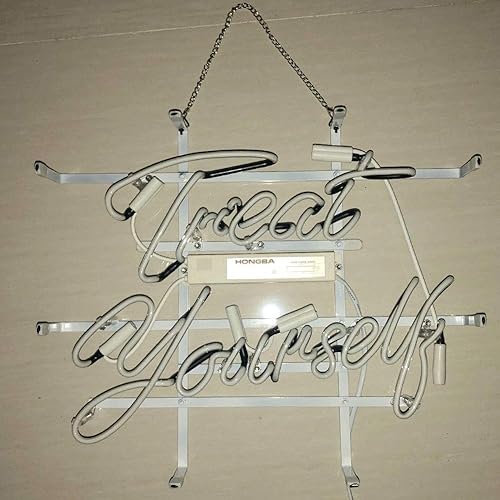 Miniatura 3 de Letrero de neón de cerveza rosa con texto en inglés "Treat Yourself" de 17 x 14 pulgadas para el hogar, dormitorio, pub, hotel, playa, sala de