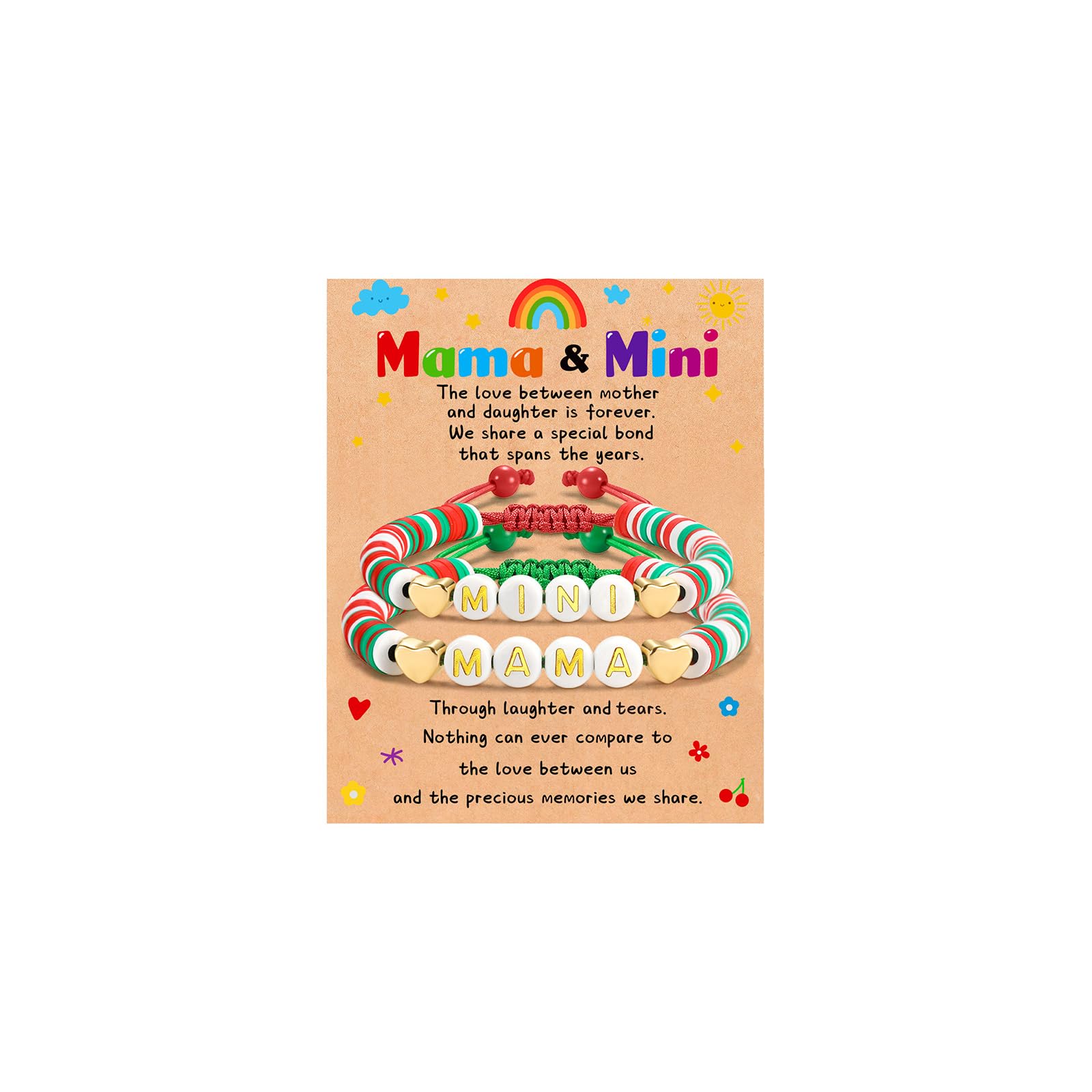 GLITTO Mom Daughter Gifts, 2ps Matching Beaded Heart Bracelets Jewelry for Mother Daughter/Mommy and Me/Mama Mini
