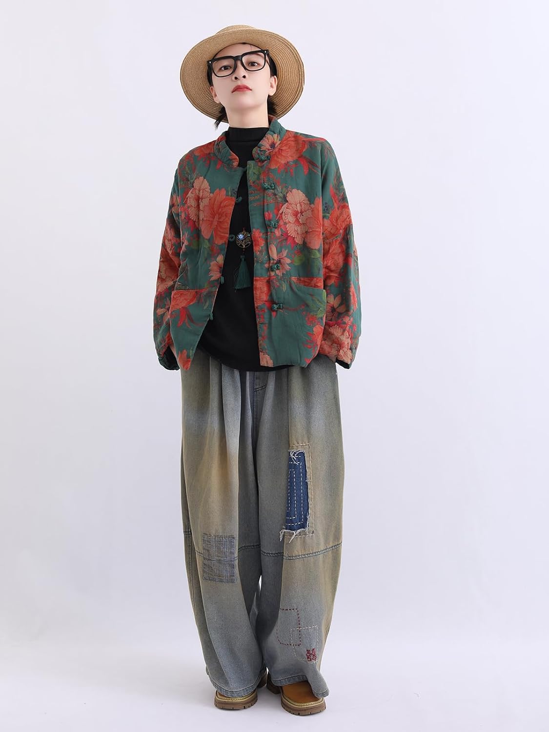 LZJN Women's Vintage Quilting Jacket Linen Cotton Chinese Frog Button Short Coat Loose Fall Winter Top - Image 7