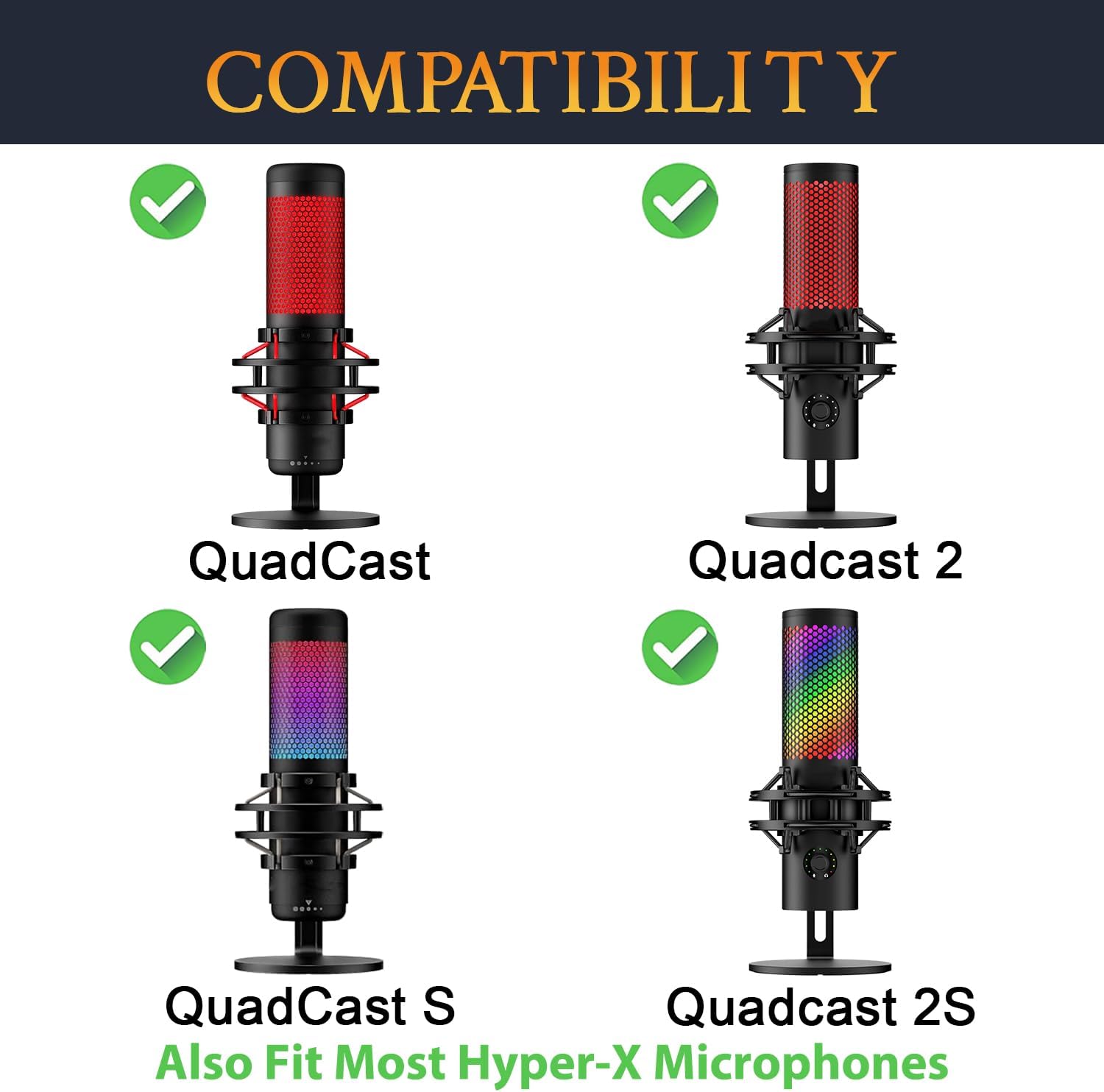 SOULWIT Shield Microphone Pop Filter for HyperX QuadCast/S/2/2S, Mic Cover Foam with Metal Windscreen for Most HyperX Shock Mounts - Black