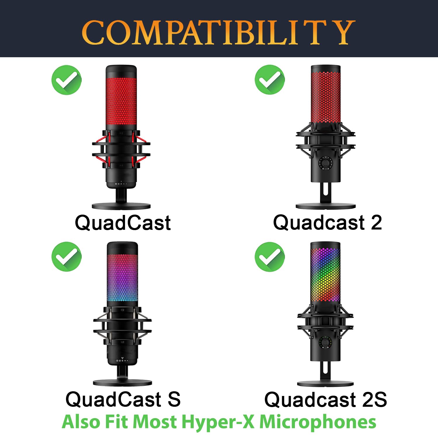 SOULWIT Filtro anti-pop Shield per Microfono per HyperX QuadCast/S/2/2S, Copertura in Schiuma per microfono con Parabrezza in Metallo per la maggior parte dei Supporti Antiurto HyperX - Nero