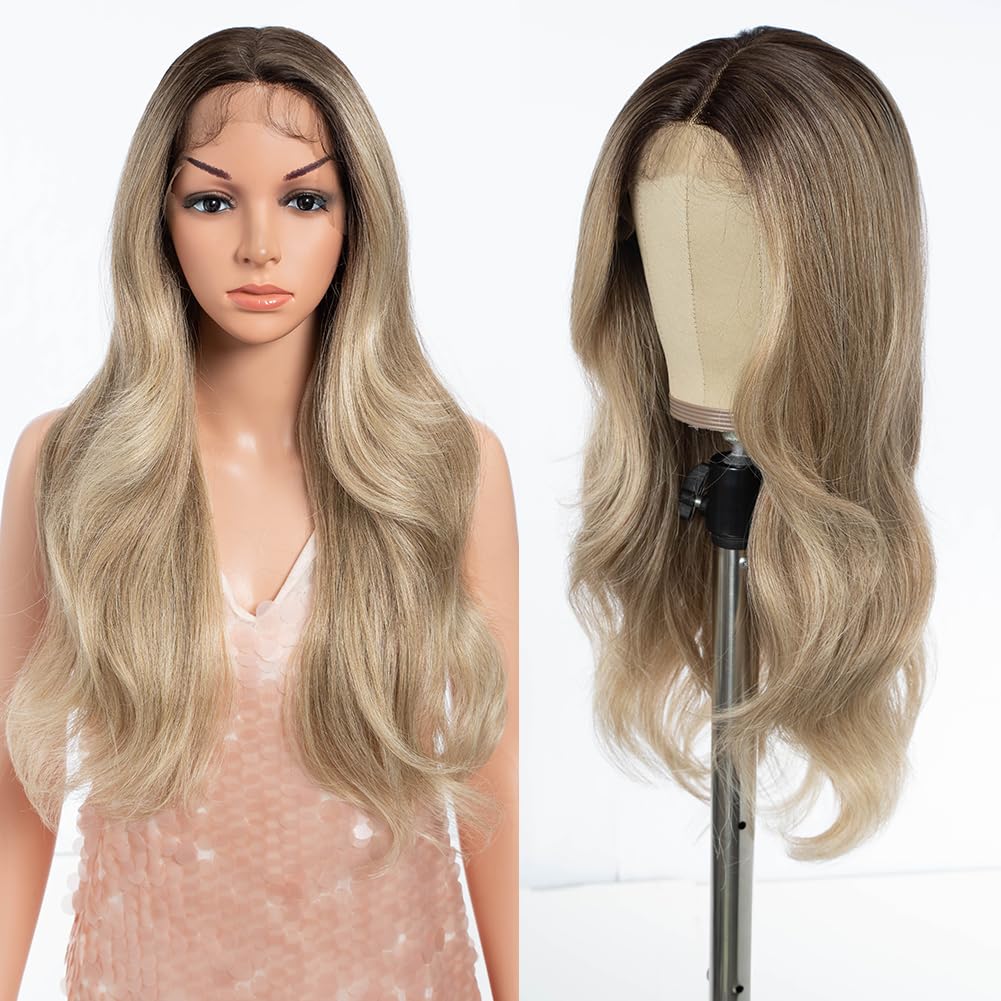 Style Icon Transparent Lace Front Wigs Pre Plucked Glueness Wig 24 Inch Long Synthetic Wigs for Women 4 inches Middle Parting Baby Hair（24 Inches,