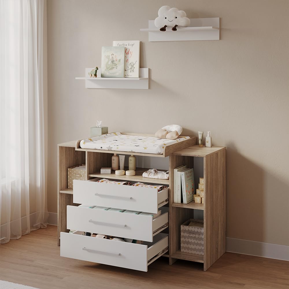 Livinity Commode à Langer Torino, Blanc/Sonoma, XL avec tiroirs