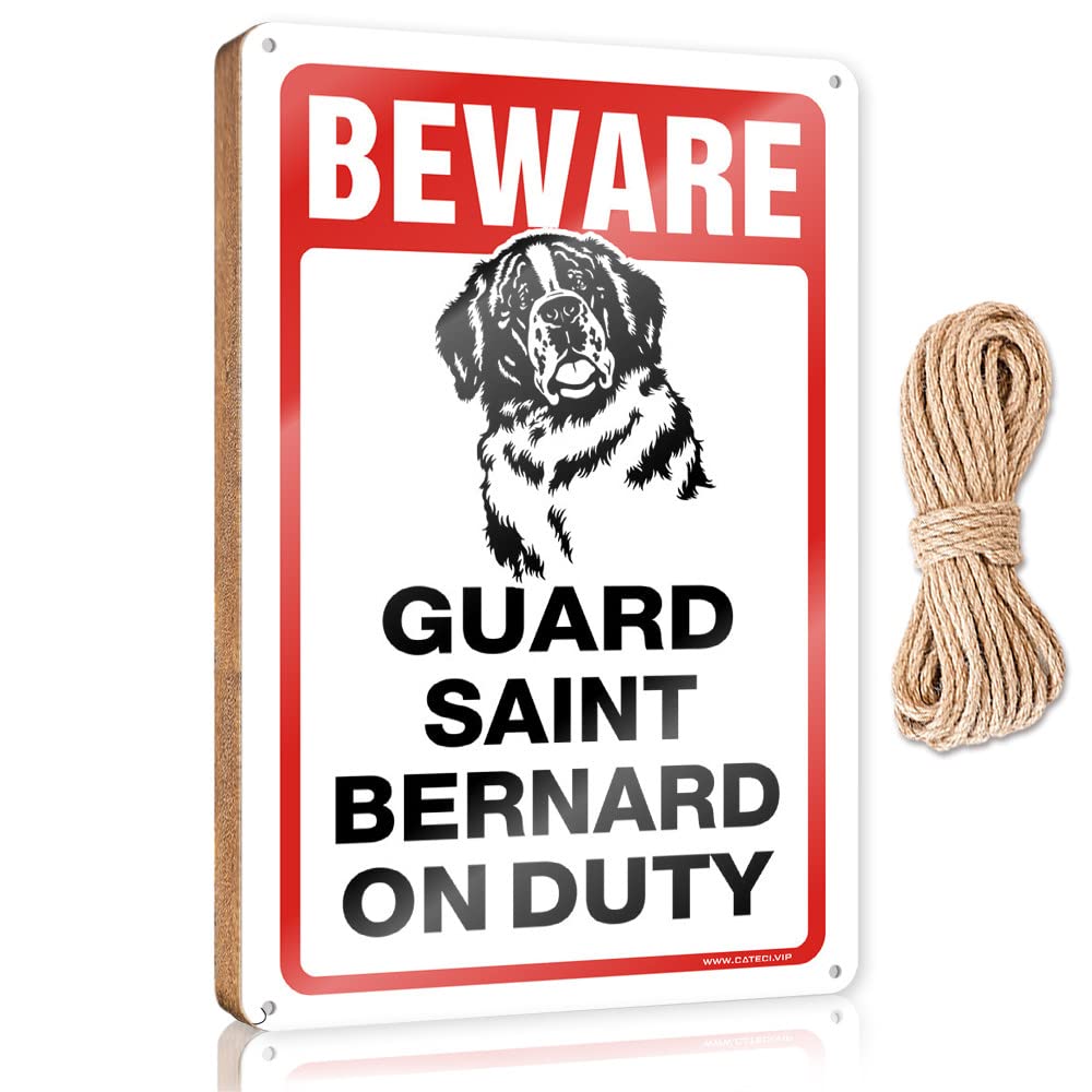Helioforge Men's One Color Funny Plaques For Beware! Guard Saint Bernard On Duty Wooden Sign(23X35cm)