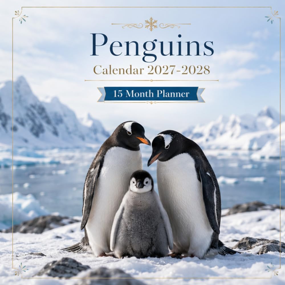 Penguins Calendar 2027–2028: 15-Month Planner