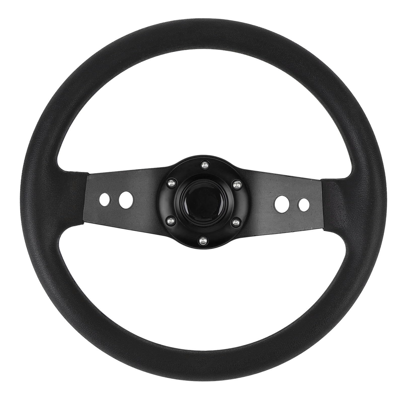 Jiawu 13-calowa Kierownica Samochodowa PU Styl Wyścigowy Odporna na Uderzenia Zwiększona przyczepność Łatwa Instalacja Uniwersalna Sportowa Kierownica do Pojazdów (BLACK)