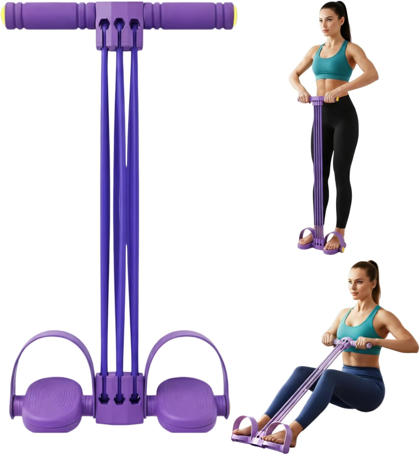 Pedal Resistance Bands with Handles, Upgrade 6-Tube Natural Rubber Foot Pedal Resistance Band, Multifunction Foot Pull Rope for Abdomen, Waist, Arm, Leg Stretching Training