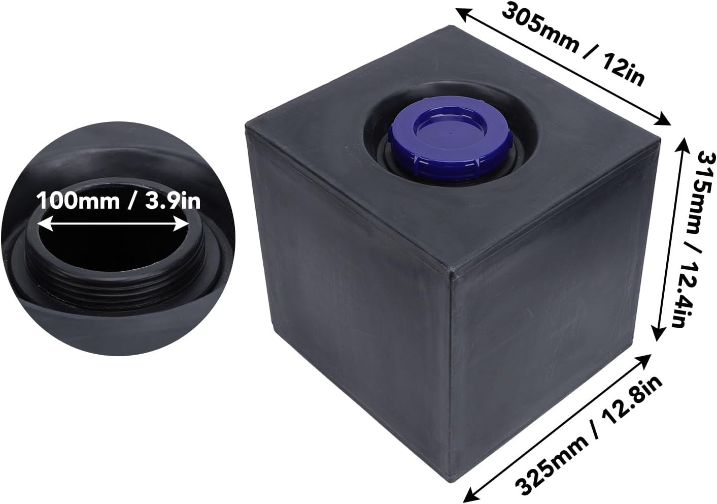 8 Gallon RV Water Tank 12.8 X 12.4 X 12in Heat and Cold Square Water Storage Tank for Trailers Boats Yachts Black