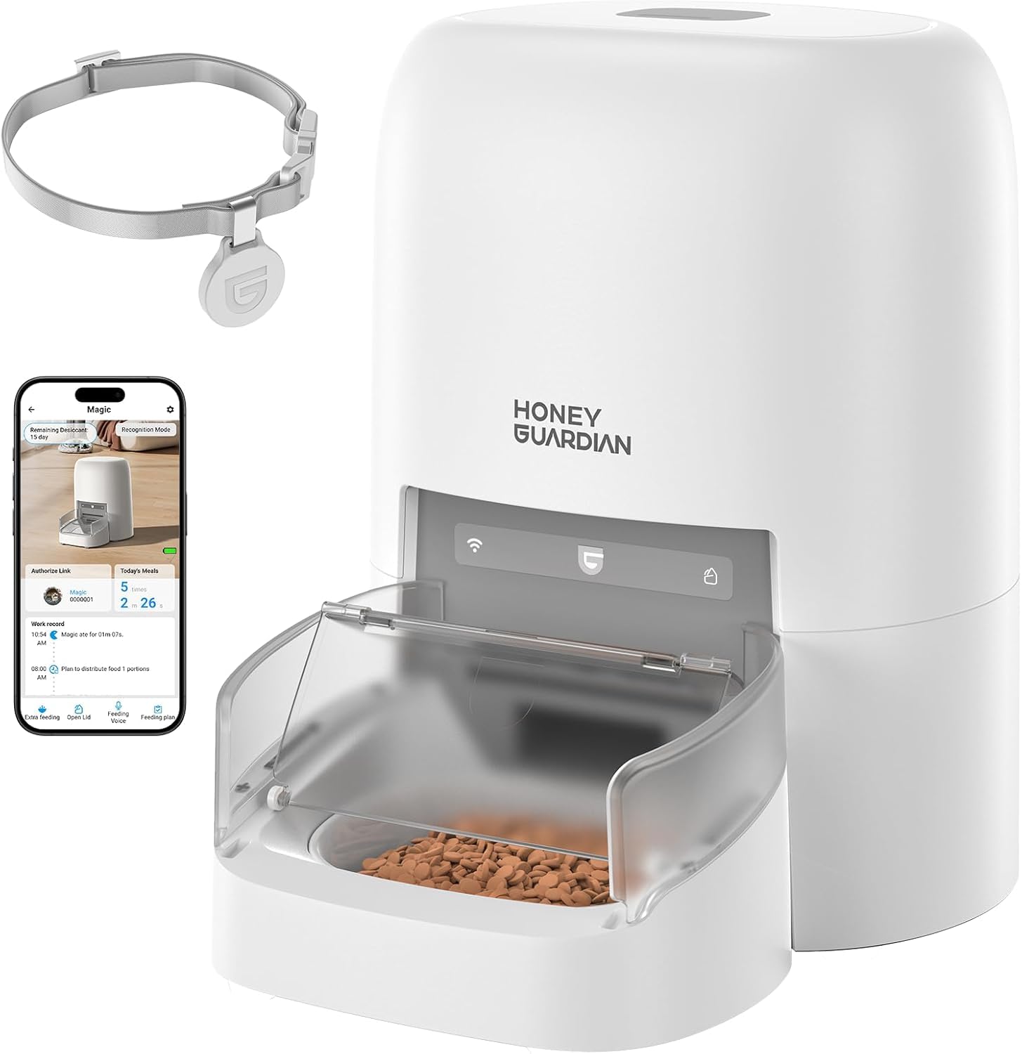 HoneyGuaridan RFID Comedero Automático para Gato, Comidas Activadas Mediante RFID, 5G WiFi Dispensador de Comida Gatos, Ideal para Hogares con Varias Gatos y Diferentes RegÃmenes Alimenticios