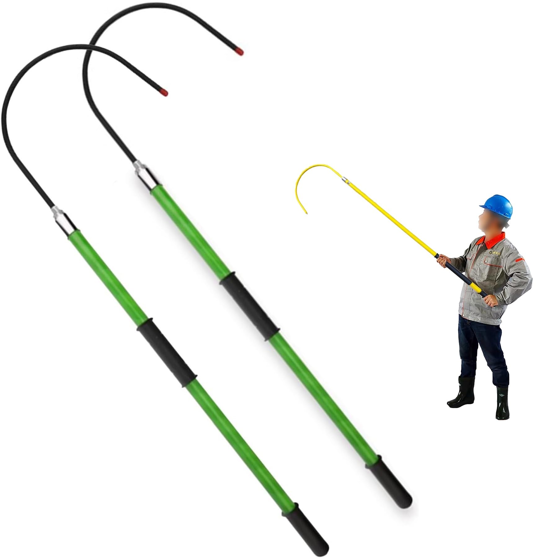 GLETSF Portable Insulated Rescue Hook, High Voltage Emergency Tool for Firefighters and Electricians (Green 1.5m/59in),Green-1.5m/59in